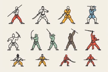 Sticker - Group of individuals armed with swords, various styles and poses