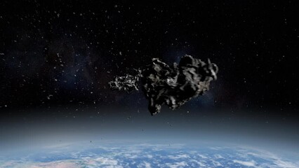 Wall Mural - asteroids meteors collide with each other near earth's atmosphere. 3d rendering meteor asteroid impa