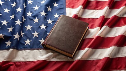 Wall Mural - Holy Bible on American flag, faith, nation, Christianity, patriotism, flag, Bible, United States, religion, spiritual