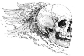 Wall Mural - A graphic representation of a skull with wings, suitable for use in horror or fantasy contexts