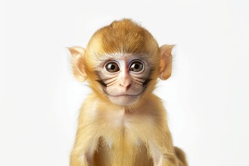 Canvas Print - A baby monkey sits on top of a table, looking curious and playful