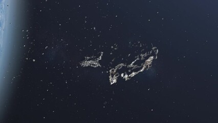 Wall Mural - two asteroid rocks collide near earth's atmosphere 3d rendering meteor asteroid impact, global threa