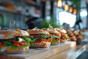 Wall Mural - Fresh Gourmet Deli Sandwiches in Modern Shop Setting  