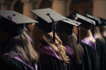 Graduation hats on group of graduate students.