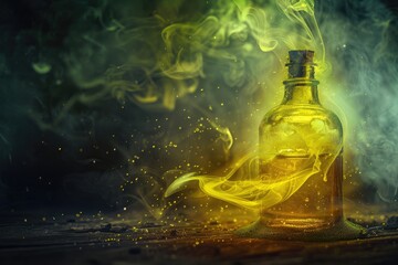 Wall Mural - A bottle of liquor with smoke emerging from the mouth