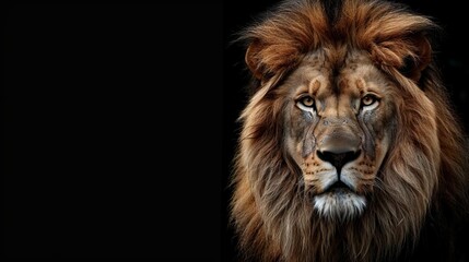 Wall Mural - majestic lion portrait closeup on dramatic black background powerful wildlife photography digital art