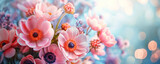 Fresh anemone flowers bouquet for mother's day. Card and background concept.