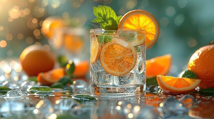 this image is generated using artificial intelligence to show an elegant gin and tonic setup with vibrant citrus accents.image illustration