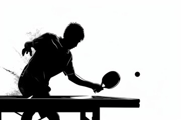 Canvas Print - A person plays ping pong against an opponent or by themselves, possibly in a recreational setting