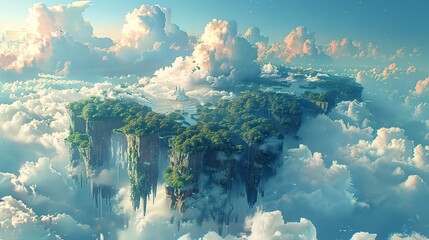 Wall Mural - a digital painting depicts floating islands in the sky as part of a fantasy scene.stock photo
