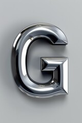 Wall Mural - A close-up of a chrome letter G on a gray background, suitable for use in designs and graphics