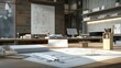 © ASoullife - Architect's Workspace Creative Tools Blueprint and 3D Model on Desk