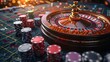 © Wiseman - animated casino wide banner with playing cards and poker chips roulette casino modern illustration realistic graphic design templates for gambling poker.illustration