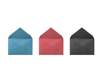 Wall Mural - cutout with lined blue, red, and black envelopes with lame