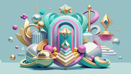 Wall Mural - Surreal Geometric Shapes Floating on Pastel Background