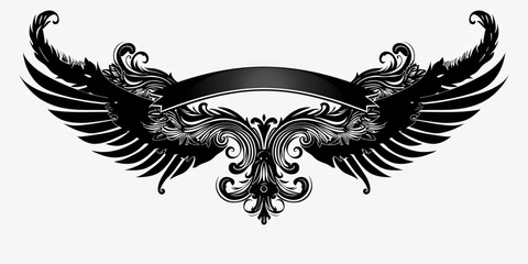 A simple illustration of a banner with wing design in black and white colors