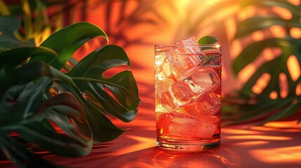 Wall Mural -   Close-up of drink in glass on table with plant and potted plant
