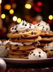 Canvas Print -  christmas chocolate chips cookies with whipped cream on top