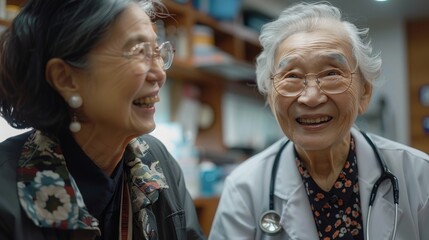 Canvas Print -  an asian old lady smile with a doctor