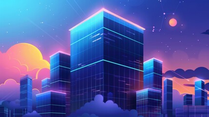 Poster - High office building with network illustration