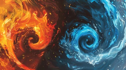 Poster - Illustration of swirling fire and water