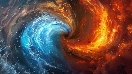 Poster - Illustration of swirling fire and water