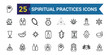 © Rubbble - Spiritual practices icons set. Outline set of spiritual practices vector icons for ui design. Outline icon collection. Editable stroke.