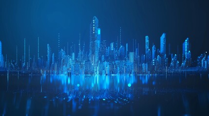 Wall Mural - Internet speed Data communication connection network frame Modern industrial skyline city structure, city internet of things concepts wireless technology information system, abstract blue background