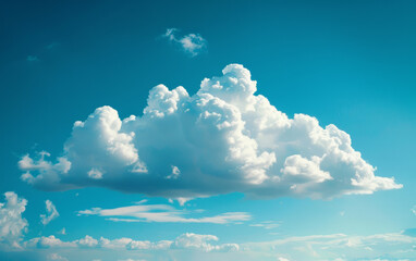 Sticker - Majestic white fluffy cloud against a vibrant blue sky on a sunny day, creating a picturesque and serene natural scene. Ideal for backgrounds or wallpapers.