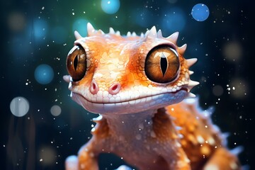 Unique Gecko illustration for posters, postcards, and prints. Cute and beautiful animal art with a detailed face.