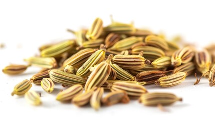 Wall Mural - dried fennel seeds Isolated on white background. cooking ingredients for healthful food concept for designer