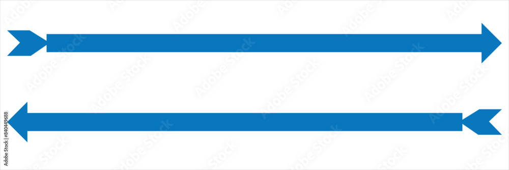 Positional Arrows Horizontal long straight arrow signs. Blue pointer, direction, position ...