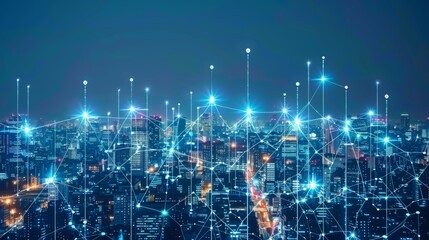 Aufkleber - Smart city and communication network concept. 5G. IoT (Internet of Things). Telecommunication.
