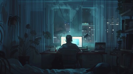 programmer in a dark room