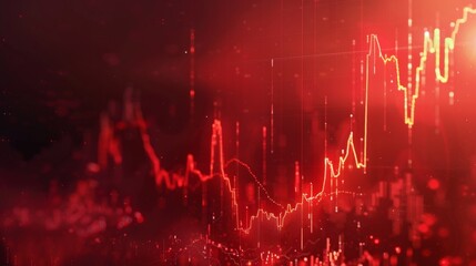 Poster - The red crashing market volatility of crypto trading with technical graph and indicator, red candlesticks going down without resistance,