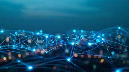 Poster - Wireless network, Connection technology concept, Information communication network, abstract line connection on night city background