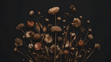 Poster - Dry flowers on the black background