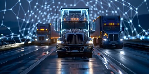 Wall Mural - Visuals of cybersecurity measures for trucking fleet data protection. Concept Cybersecurity Measures, Trucking Fleet, Data Protection, Visuals, Technology