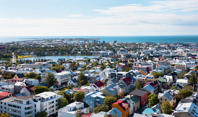 Aerial view of colorful buildings in Reykjavik Iceland