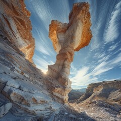 Wall Mural - Striking Rock Formation in Desert Landscape at Sunrise or Sunset