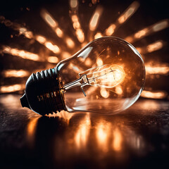 Wall Mural - Exploding light bulb concept on dark background.