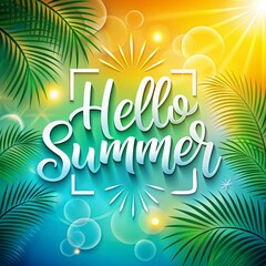 Wall Mural - Hello summer social media greeting card poster template