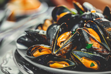 Wall Mural - close up of mussels in the plate