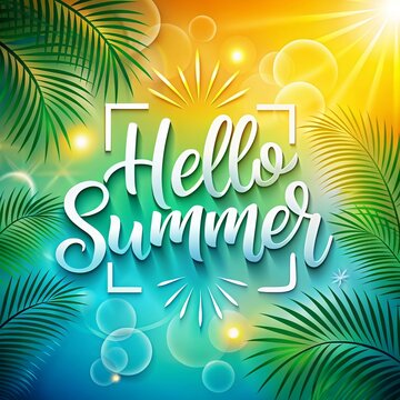 Hello summer social media greeting card poster template