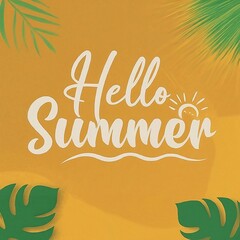 Wall Mural - Hello summer social media greeting card poster template