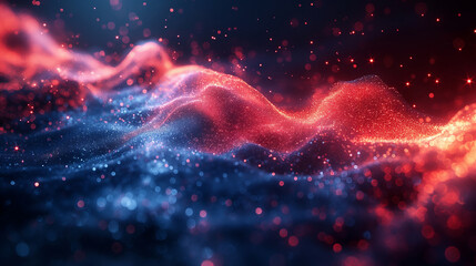 Wall Mural - A red and blue wave of light with a lot of sparkles