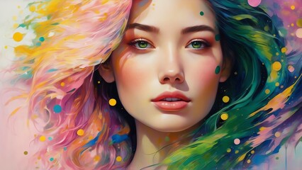 Wall Mural - A realistic and colorful portrait of a female person. 