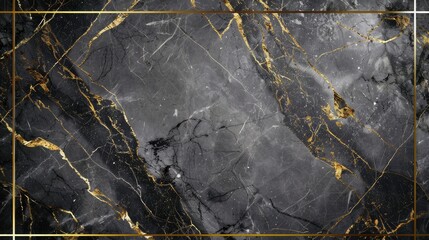 Sophisticated gray marble background with a classic gold border, generous room in the center for adding content, perfect for professional and elegant presentations