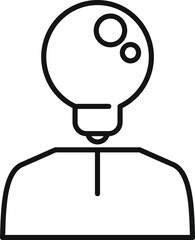 Sticker - Black and white line drawing of a person with a light bulb for a head, symbolizing ideas