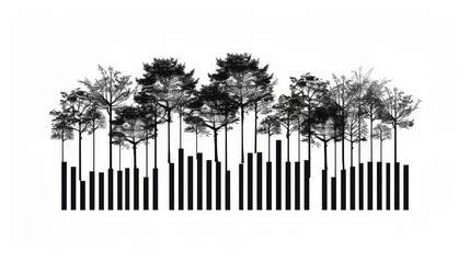 An illustration of a barcode with trees, representing an ecological product, a symbol of nature protection.